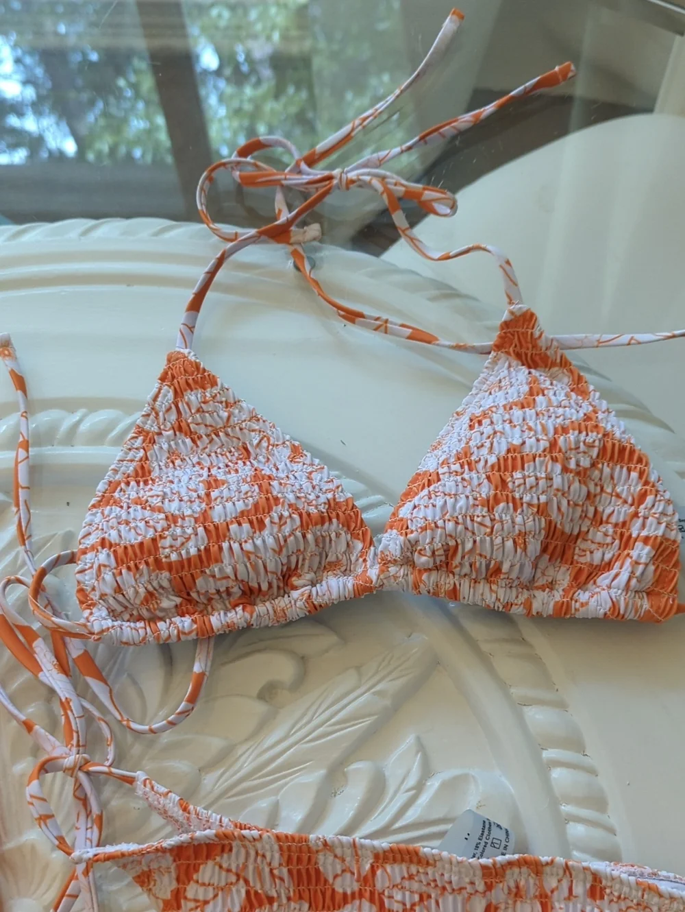 Orange Patterned Bikini Set with Matching Cover-Up Medium